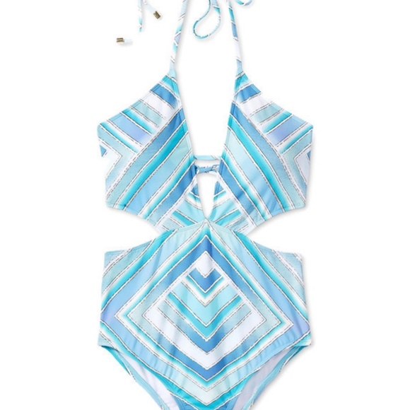 Bar III Printed Plunge Cutout Monokini One-Piece - Picture 3 of 4